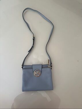 Michael Kors Light Blue Pebbled Leather Crossbody Bag